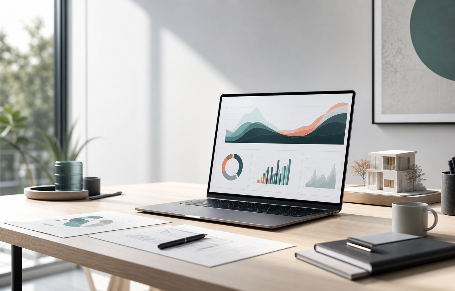 Modern workspace with a laptop and refined desk objects
